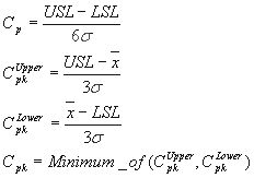 Standard Process Capability Formulas