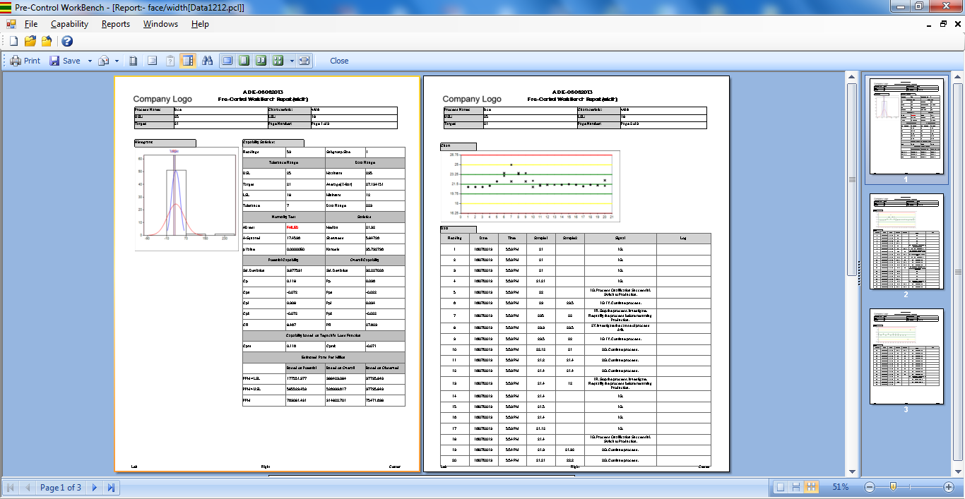 Pre-Control WorkBench: Reports