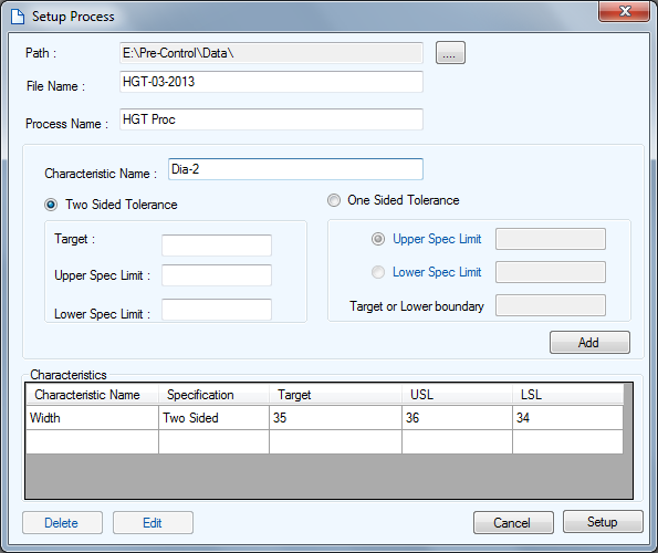 Pre-Control WorkBench: New Process Setup