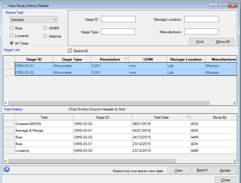 ProMSA: View Test History