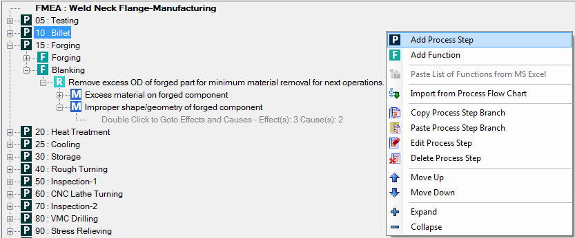 FMEA Tree structure implemented in FMEA Executive