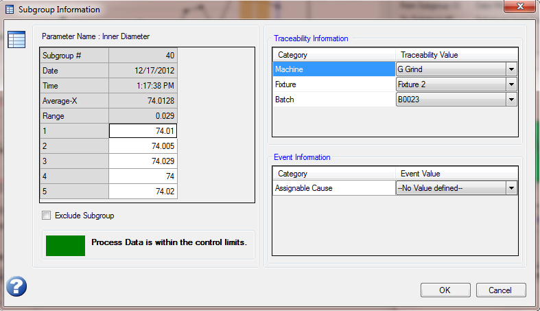 SPC WorkBench: Subgroup Information Screen